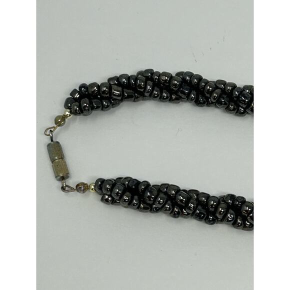 American Vintage Jewelry Necklace 70s Multistrand Hematite Twist Coral Flowers - Picture 6 of 7